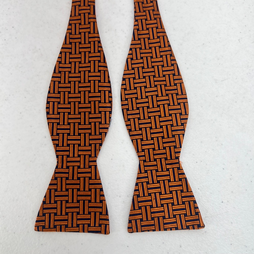 Jos. A. Bank Silk Bow Tie Orange Blue Woven Basketweave Executive Collection